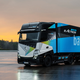A photo of the Mercedes-Benz eActros long haul electric truck at sunset.